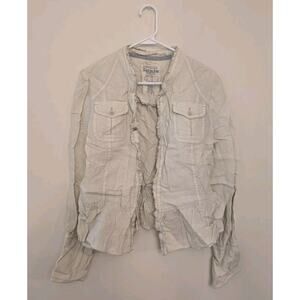 Louie Jacket Cream 100% Linen Size 14 Women Lagenlook Buttons Peplum Hem.